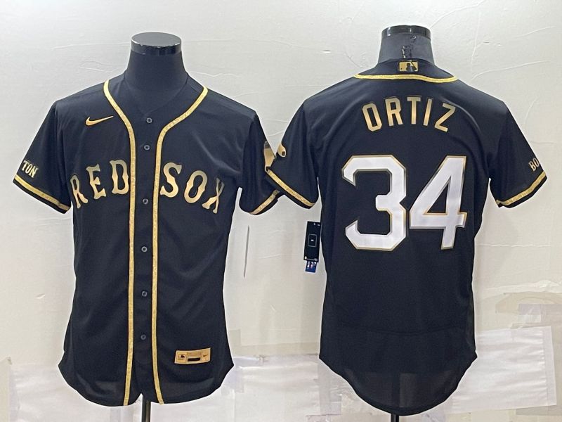 Men Boston Red Sox #34 Ortiz Black Gold Elite 2022 Nike MLB Jersey